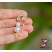 Серьга кафф "Золотая булавка с жемчугом"